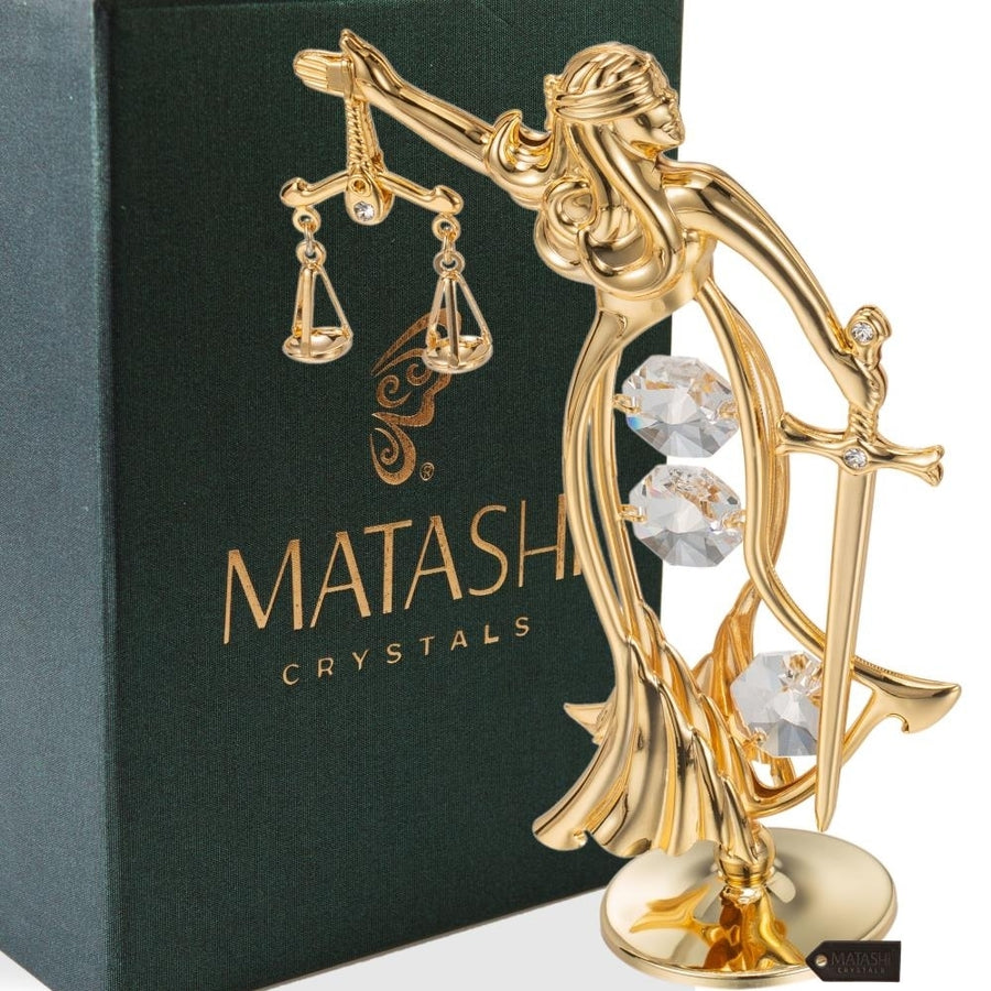 24K Gold Plated Crystal Studded Lady Of Justice Ornament by Matashi Image 1