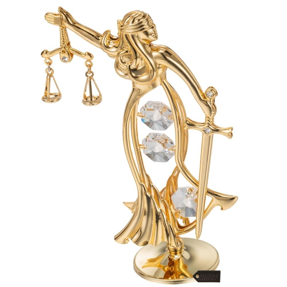 24K Gold Plated Crystal Studded Lady Of Justice Ornament by Matashi Image 2