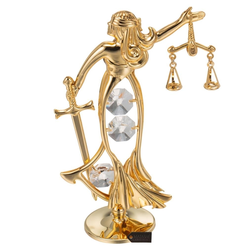 24K Gold Plated Crystal Studded Lady Of Justice Ornament by Matashi Image 3