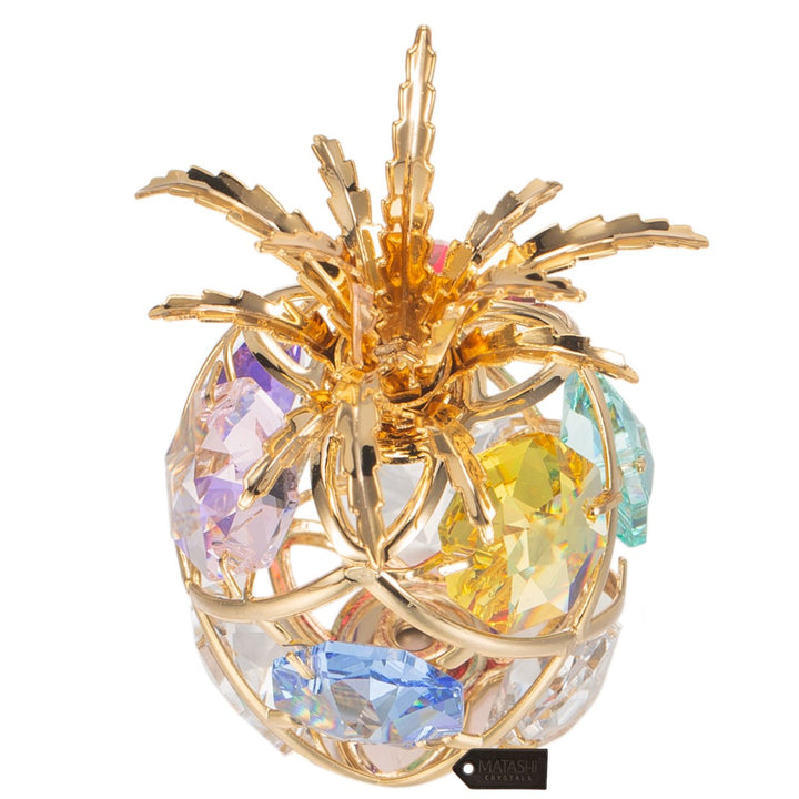 24K Gold Plated Mini Pineapple Ornament with Colored Crystals by Matashi Image 4