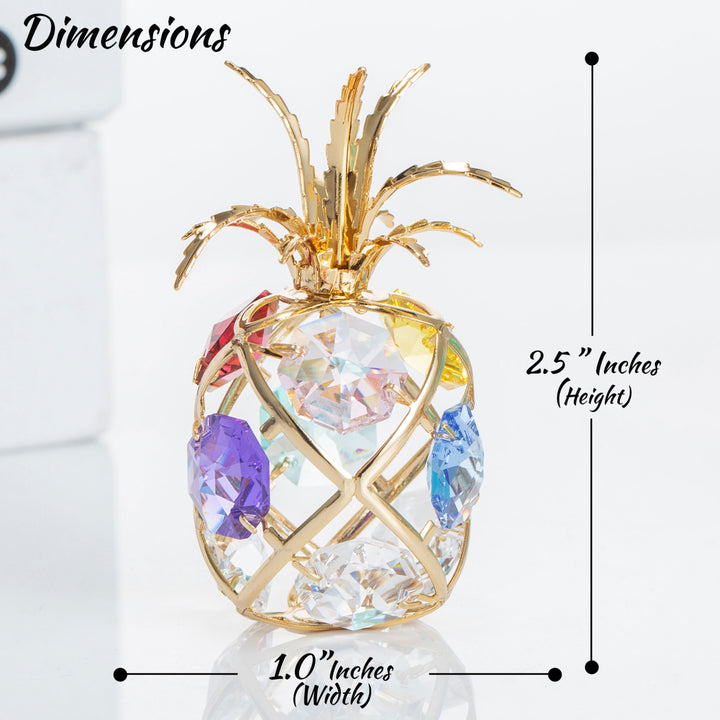 24K Gold Plated Mini Pineapple Ornament with Colored Crystals by Matashi Image 6