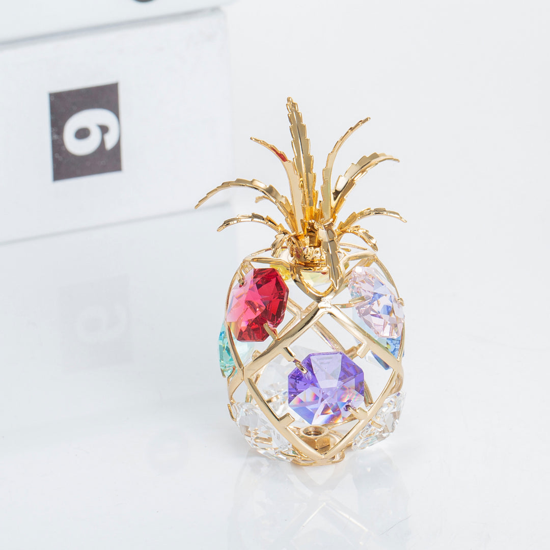 24K Gold Plated Mini Pineapple Ornament with Colored Crystals by Matashi Image 7