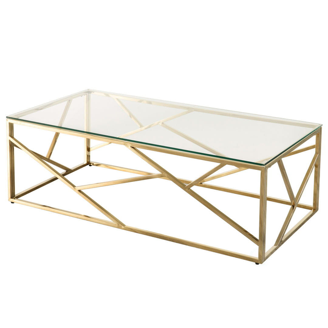 Decorative Rectangular Glass Top Metal Modern Coffee Table Image 2