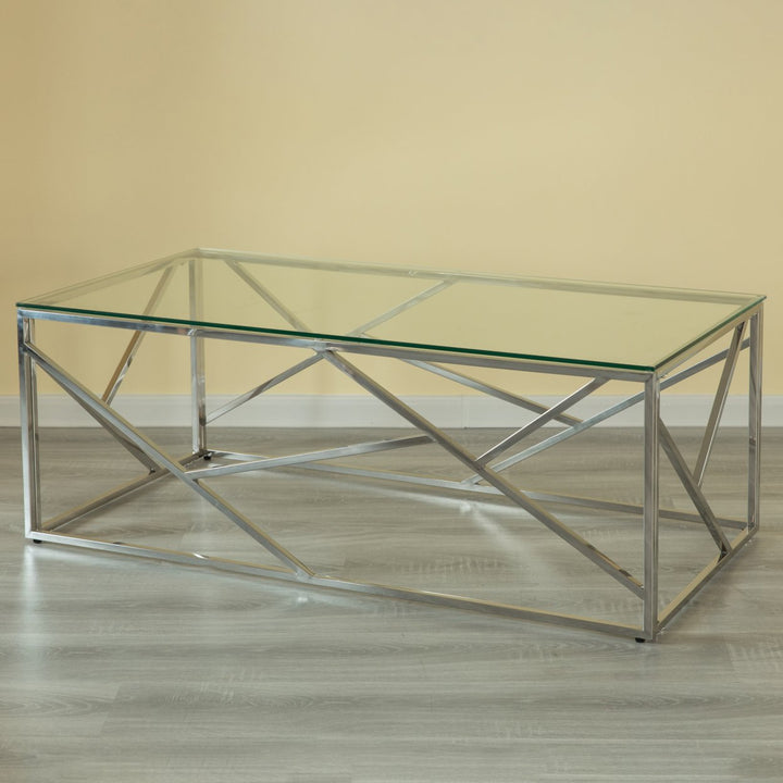Decorative Rectangular Glass Top Metal Modern Coffee Table Image 3