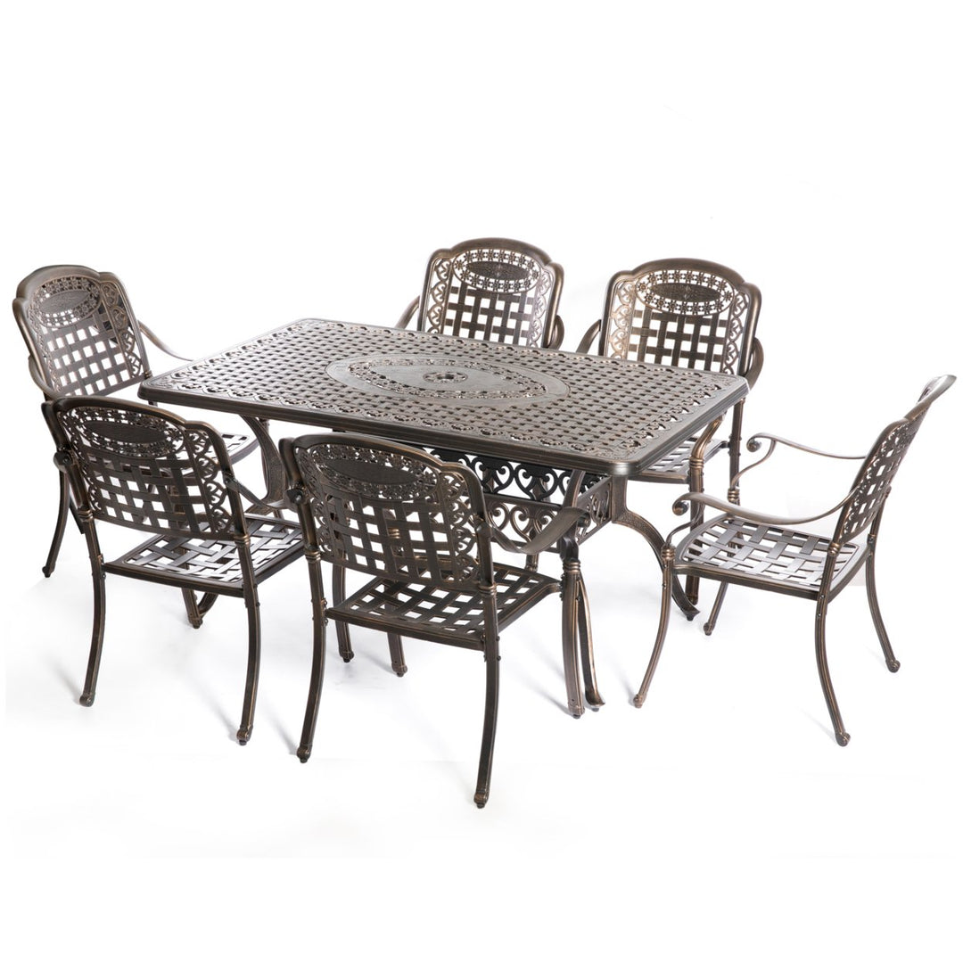 Bronze Cast Aluminum Dining Set 6 Chairs 1 Table Outdoor Indoor Bistro Patio Image 1