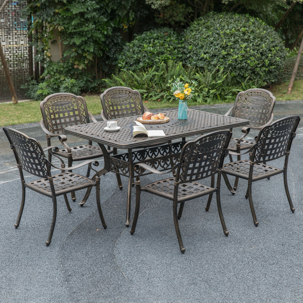 Indoor and Outdoor Bronze Dinning Set 6 Chairs with 1 Table Bistro Patio Cast Aluminum. Image 2
