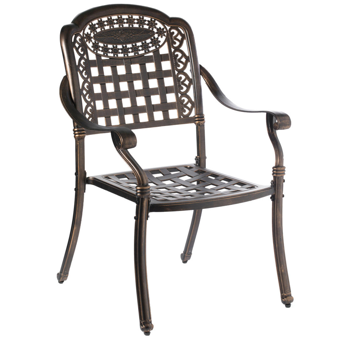 Indoor and Outdoor Bronze Dinning Set 6 Chairs with 1 Table Bistro Patio Cast Aluminum. Image 4