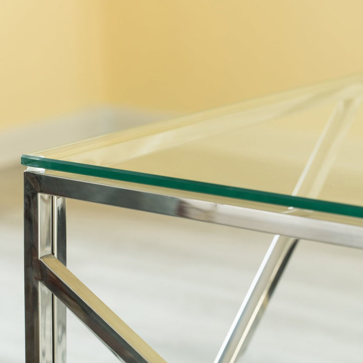Decorative Rectangular Glass Top Metal Modern Coffee Table Image 7