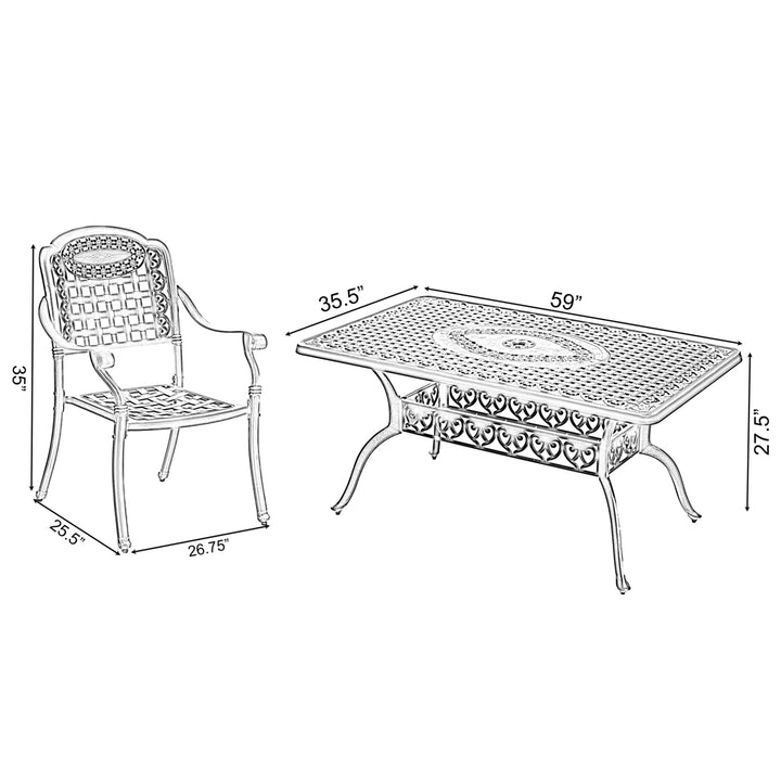 Indoor and Outdoor Bronze Dinning Set 6 Chairs with 1 Table Bistro Patio Cast Aluminum. Image 6