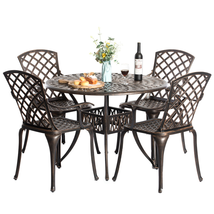 Outdoor and Indoor Bronze Dinning Set 4 Chairs with 1 Table Bistro Patio Cast Aluminum. Image 1