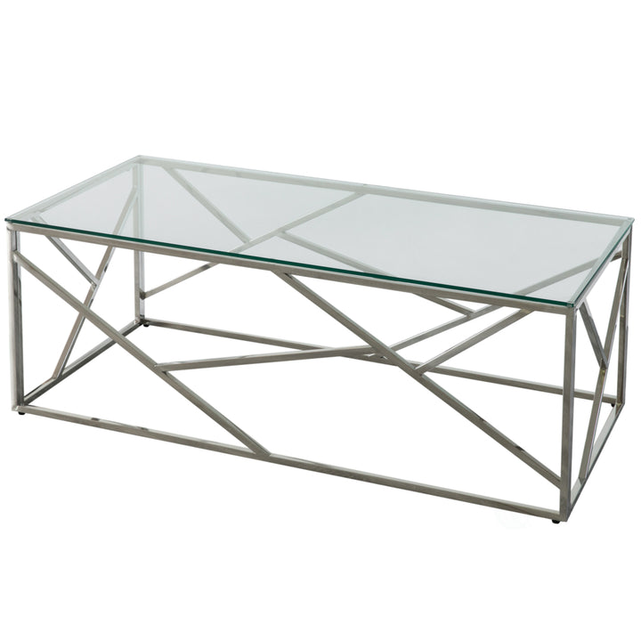 Decorative Rectangular Glass Top Metal Modern Coffee Table Image 11