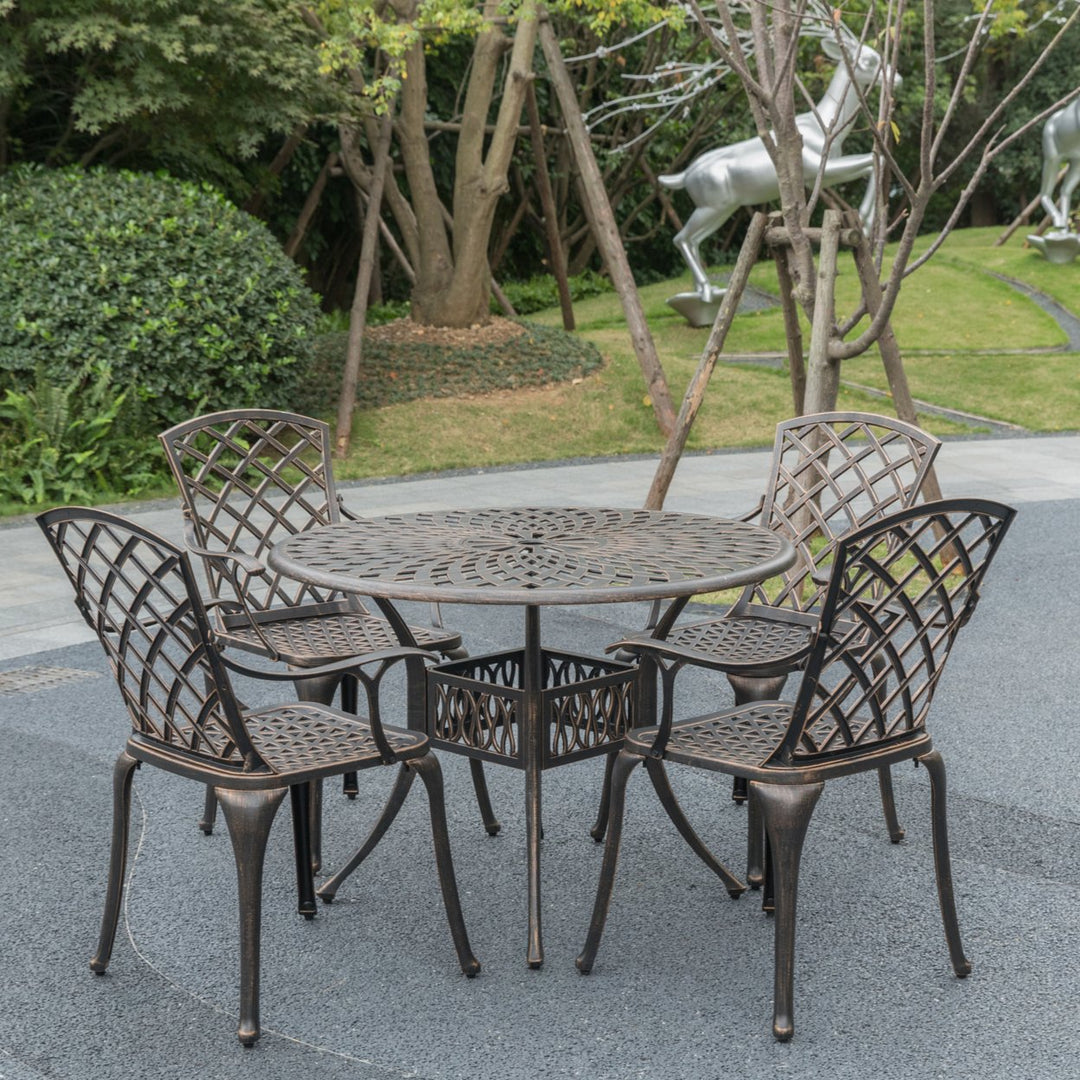 Bronze Cast Aluminum Bistro Dining Set 4 Chairs 1 Table Indoor Outdoor Easy Clean Image 2