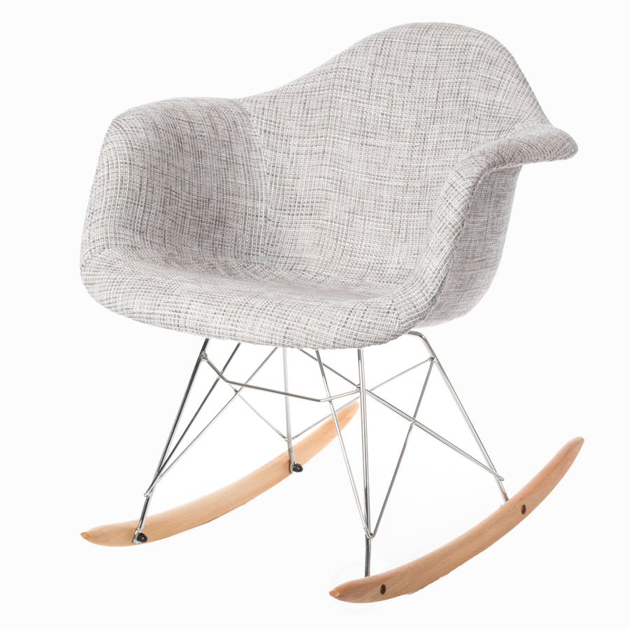 "Mid-Century Modern Style Fabric Rocking Chair RAR Shell Dining Arm Chair, Light Gray" Image 1