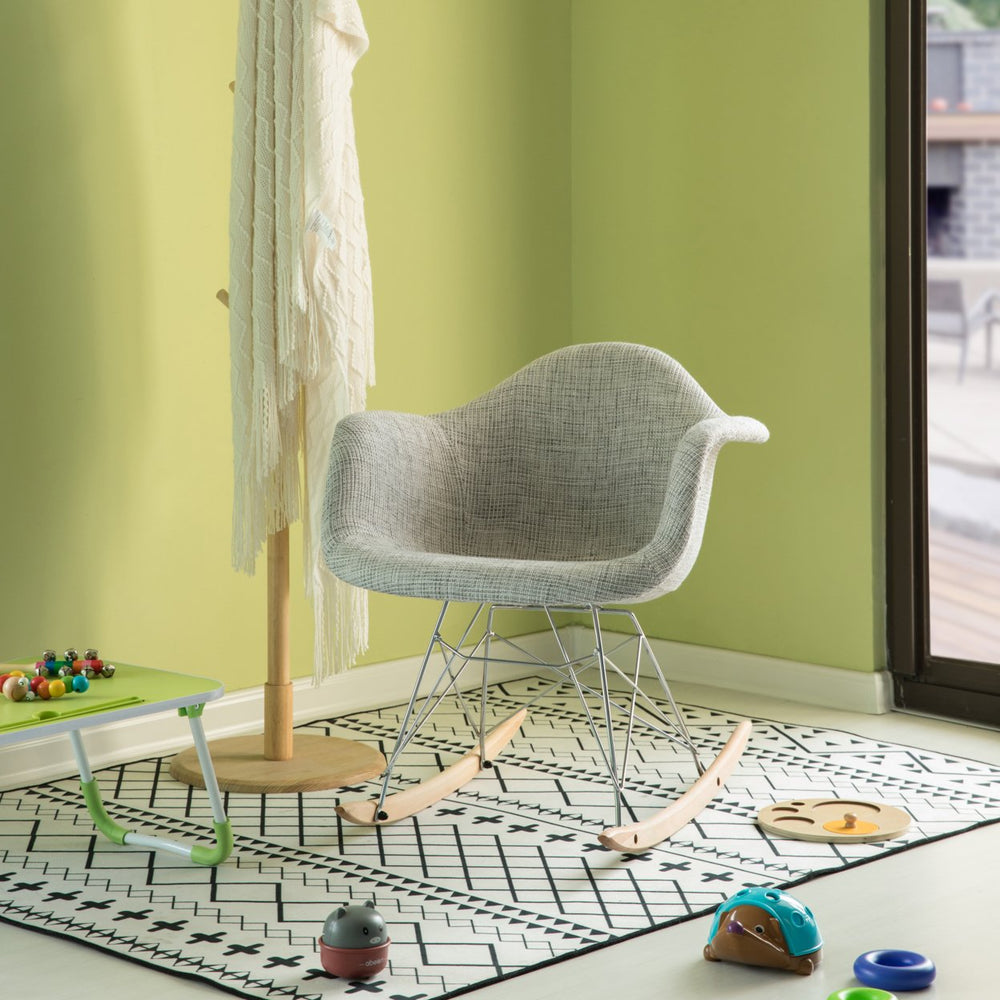 "Mid-Century Modern Style Fabric Rocking Chair RAR Shell Dining Arm Chair, Light Gray" Image 2