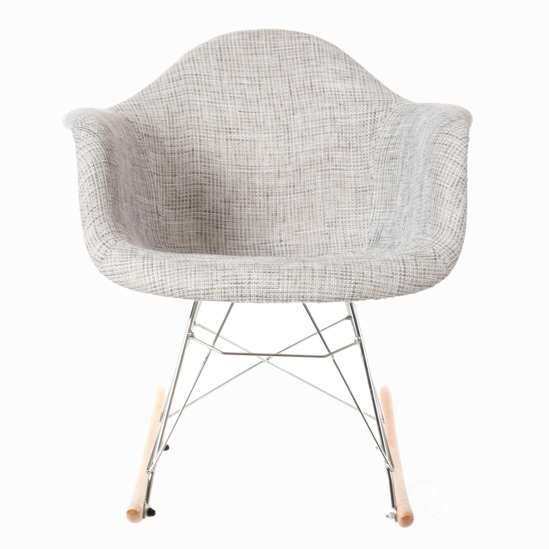 "Mid-Century Modern Style Fabric Rocking Chair RAR Shell Dining Arm Chair, Light Gray" Image 3
