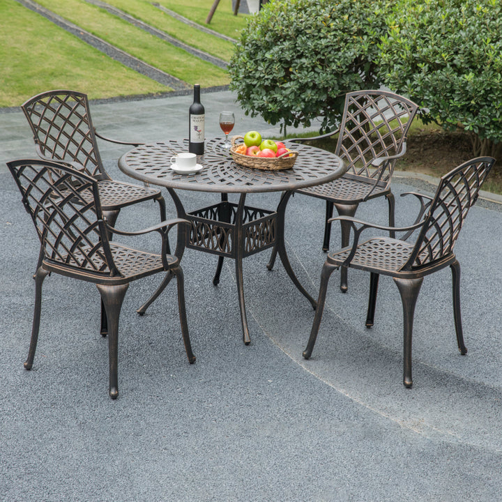 Outdoor and Indoor Bronze Dinning Set 4 Chairs with 1 Table Bistro Patio Cast Aluminum. Image 9