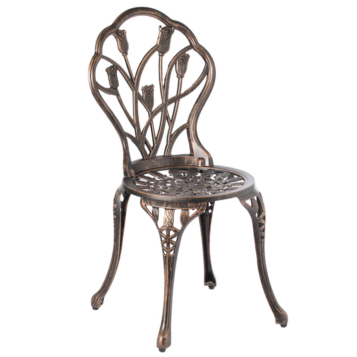 Indoor and Outdoor Bronze Dinning Set 2 Chairs with 1 Table Bistro Patio Cast Aluminum. Image 4