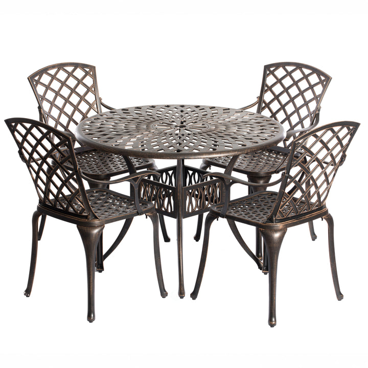 Outdoor and Indoor Bronze Dinning Set 4 Chairs with 1 Table Bistro Patio Cast Aluminum. Image 10