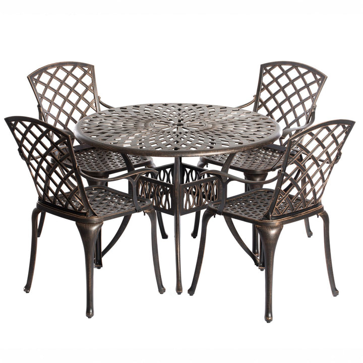 Outdoor and Indoor Bronze Dinning Set 4 Chairs with 1 Table Bistro Patio Cast Aluminum. Image 10