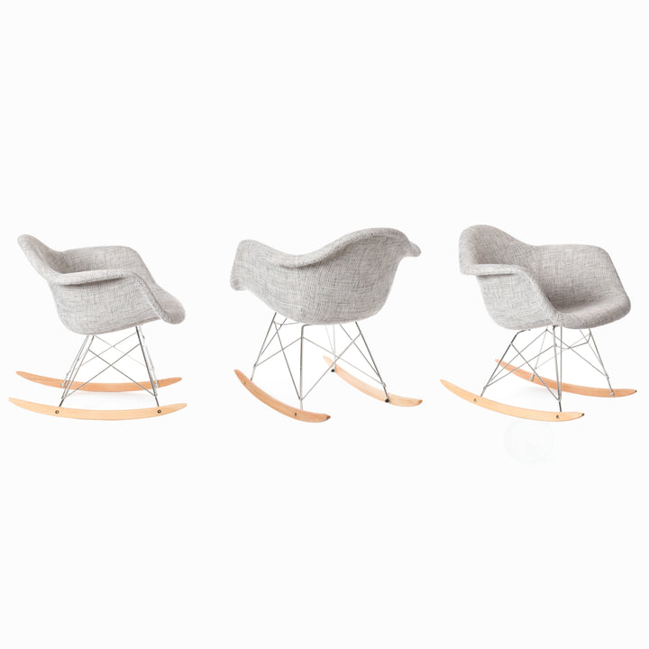 "Mid-Century Modern Style Fabric Rocking Chair RAR Shell Dining Arm Chair, Light Gray" Image 5