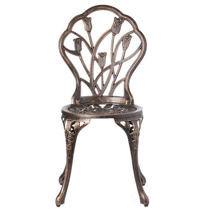 Indoor and Outdoor Bronze Dinning Set 2 Chairs with 1 Table Bistro Patio Cast Aluminum. Image 8