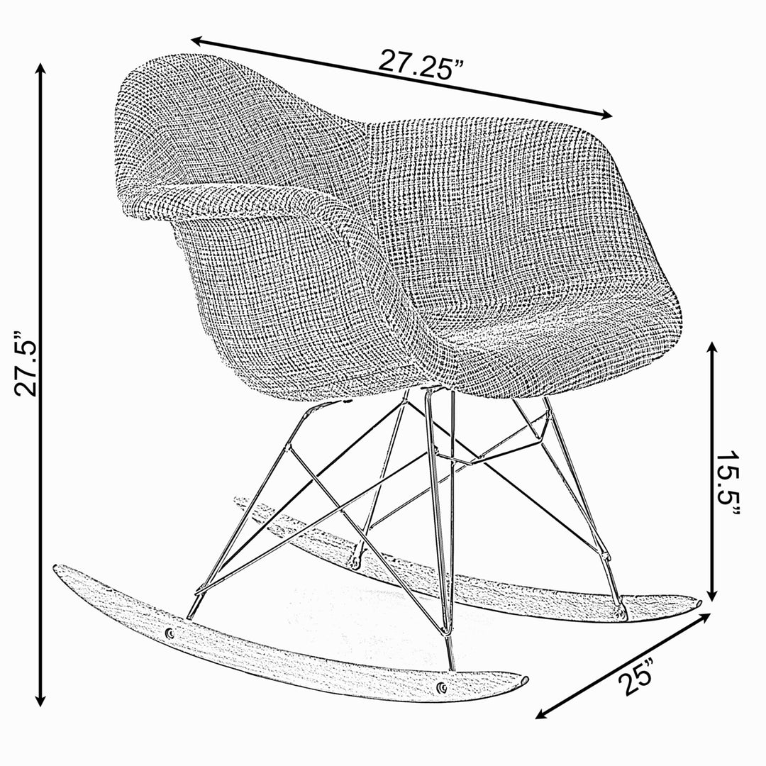 "Mid-Century Modern Style Fabric Rocking Chair RAR Shell Dining Arm Chair, Light Gray" Image 8