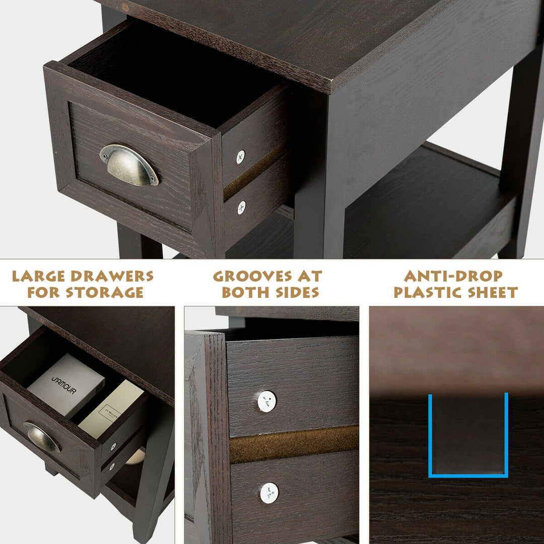 Contemporary Chair Side End Table Compact Table w/ Drawer Nightstand Espresso/Tawny/Walnut Image 2