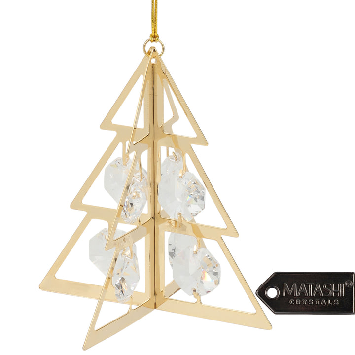 24K Gold Plated Crystal Studded Christmas Tree Ornament Hanging Ornament by Matashi Image 1