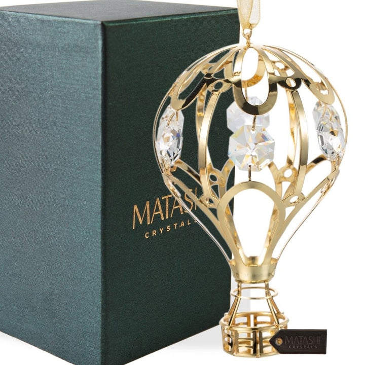 24K Gold Plated Crystal Studded Gold Hot Air Balloon Ornament by Matashi Image 1