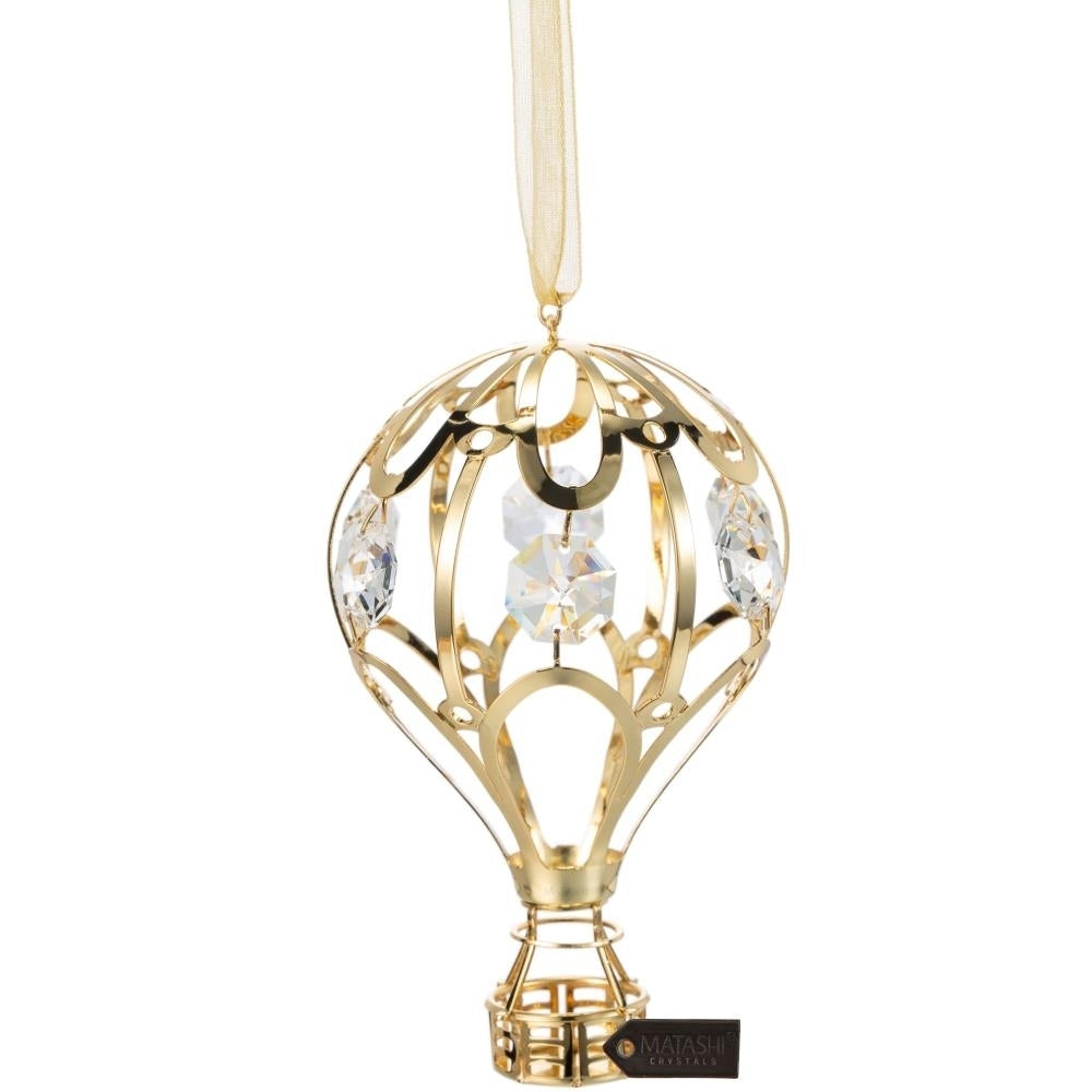 24K Gold Plated Crystal Studded Gold Hot Air Balloon Ornament by Matashi Image 2