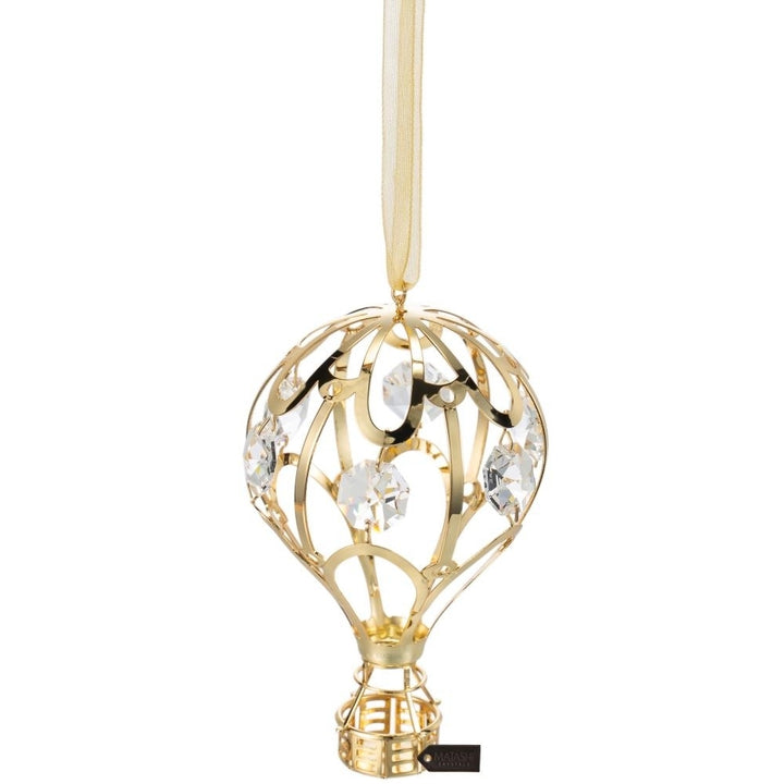 24K Gold Plated Crystal Studded Gold Hot Air Balloon Ornament by Matashi Image 3