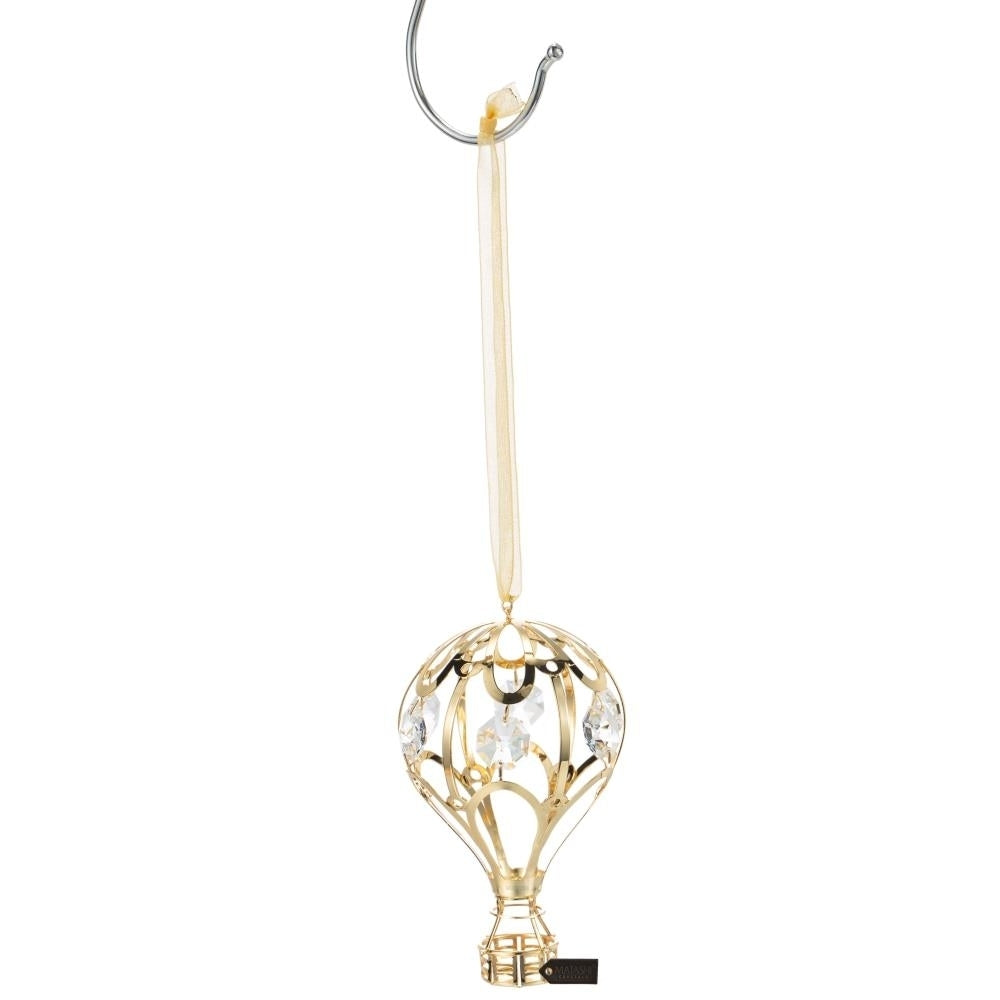 24K Gold Plated Crystal Studded Gold Hot Air Balloon Ornament by Matashi Image 4