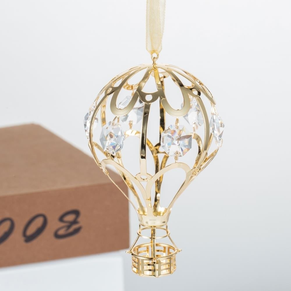 24K Gold Plated Crystal Studded Gold Hot Air Balloon Ornament by Matashi Image 5