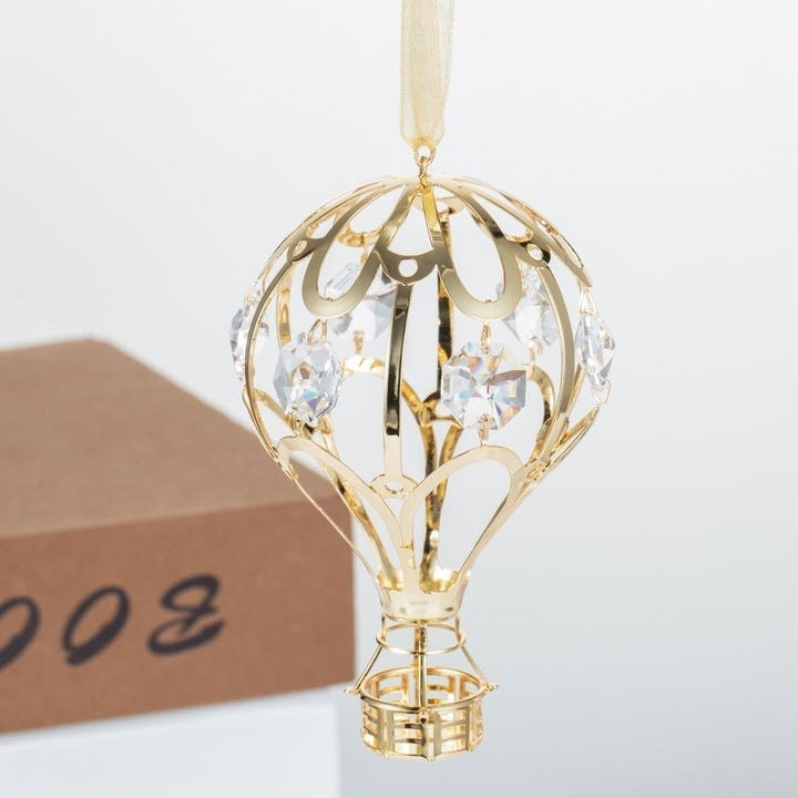 24K Gold Plated Crystal Studded Gold Hot Air Balloon Ornament by Matashi Image 5