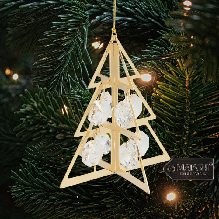 24K Gold Plated Crystal Studded Christmas Tree Ornament Hanging Ornament by Matashi Image 4