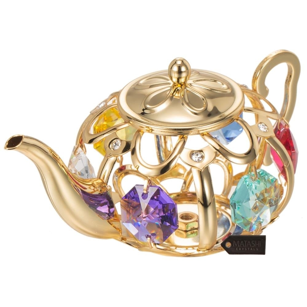 24K Gold Plated Teapot with Multicolored Crystals Ornament by Matashi Image 4