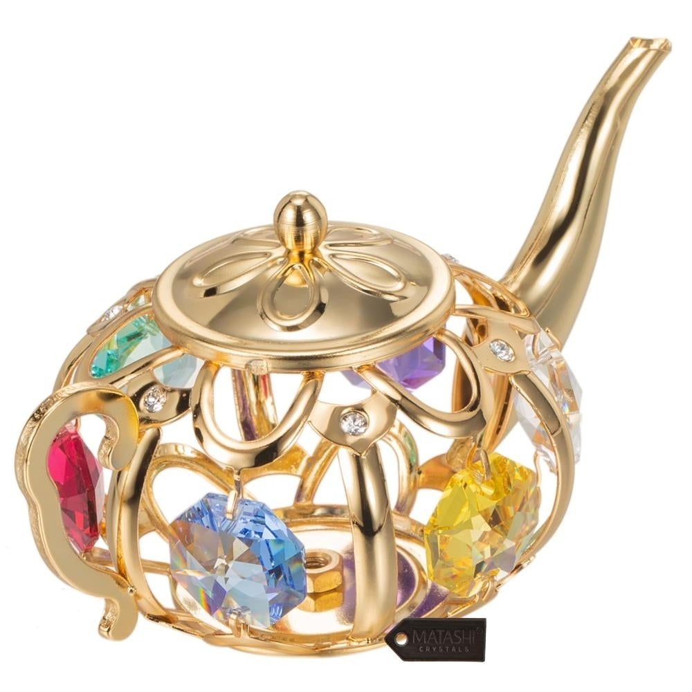 24K Gold Plated Teapot with Multicolored Crystals Ornament by Matashi Image 5