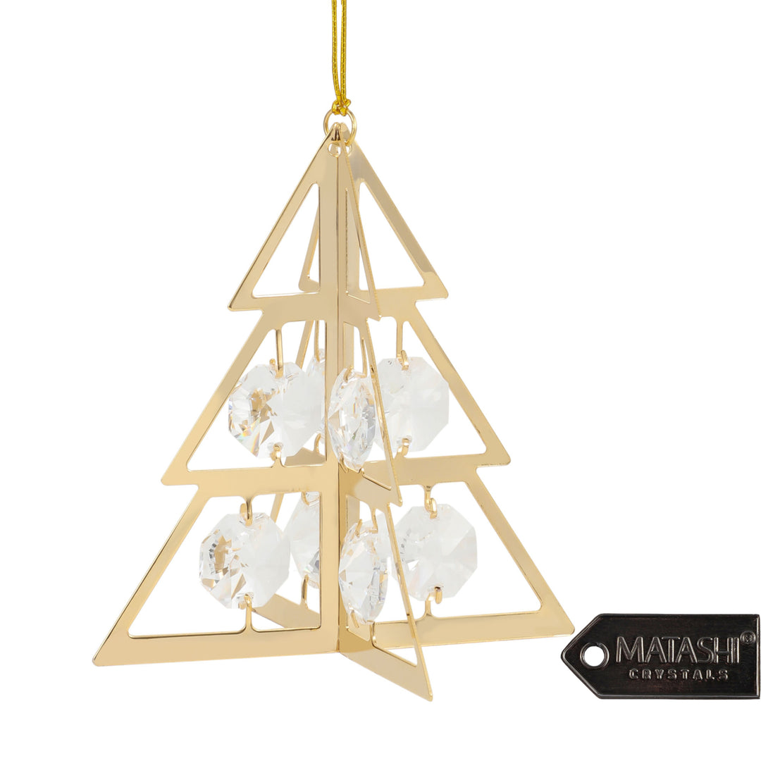 24K Gold Plated Crystal Studded Christmas Tree Ornament Hanging Ornament by Matashi Image 5