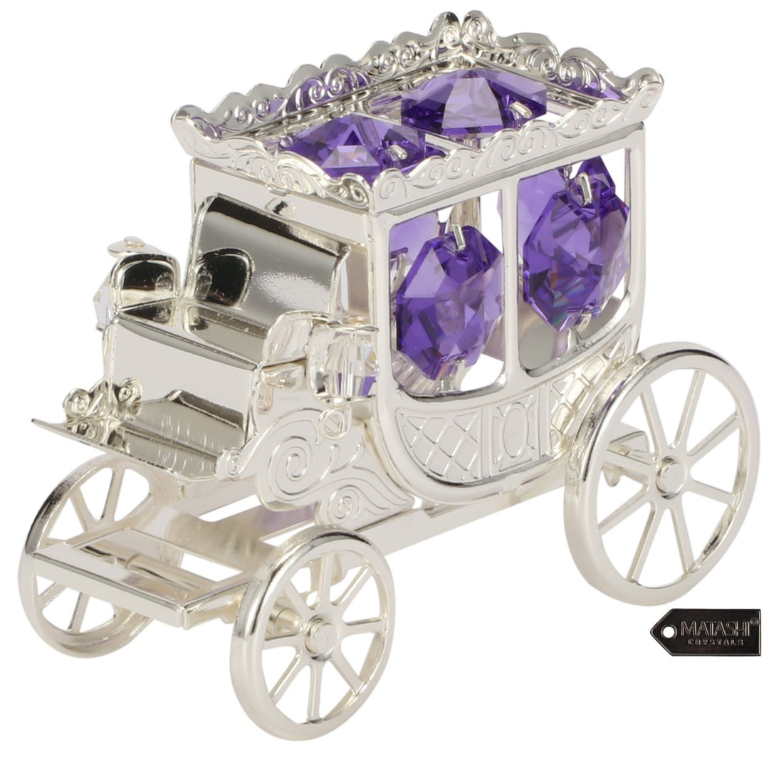 Silver Plated Princess Carriage Ornament with Purple and Clear-Cut Crystals by Matashi Image 1