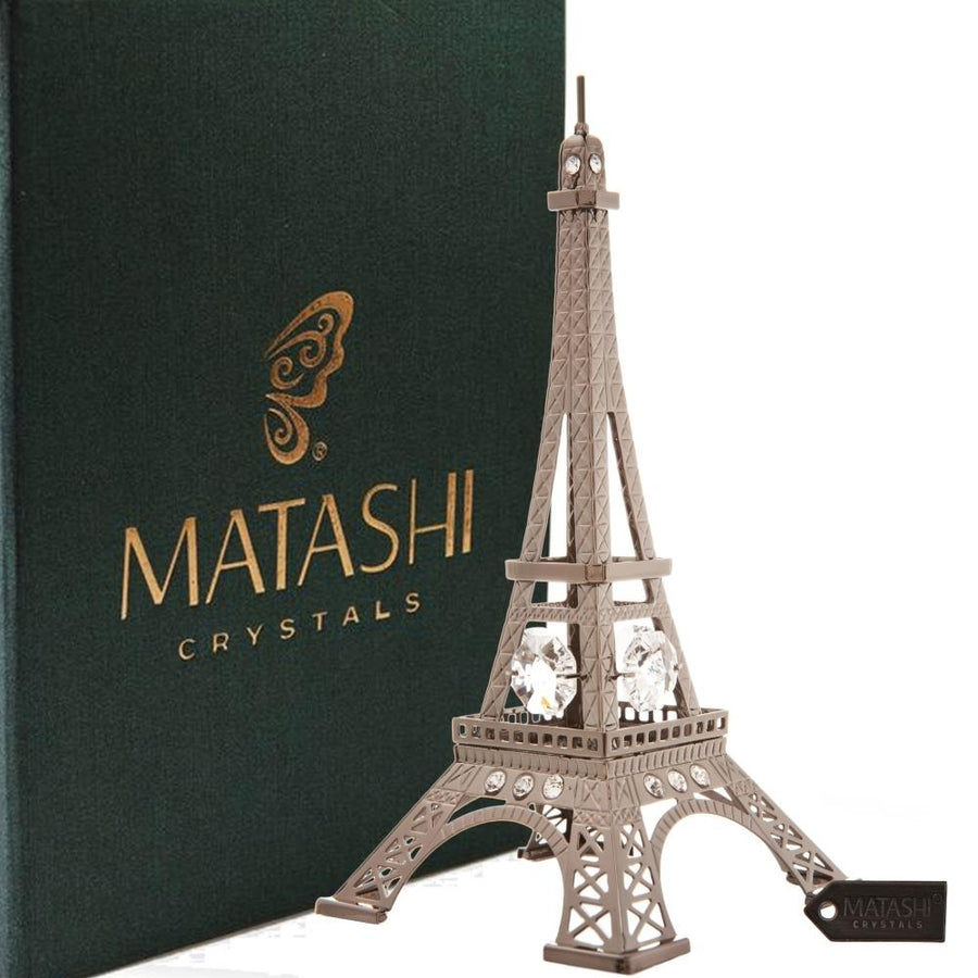 Gunmetal Grey Crystal Studded Eiffel Tower Ornament by Matashi Image 1