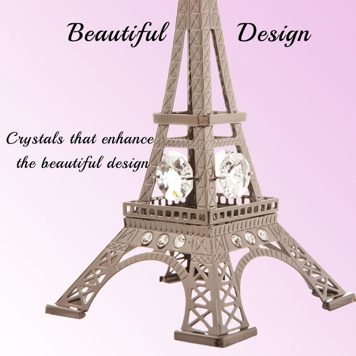 Gunmetal Grey Crystal Studded Eiffel Tower Ornament by Matashi Image 5