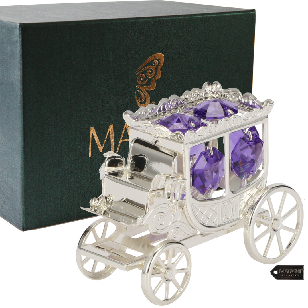 Silver Plated Princess Carriage Ornament with Purple and Clear-Cut Crystals by Matashi Image 2