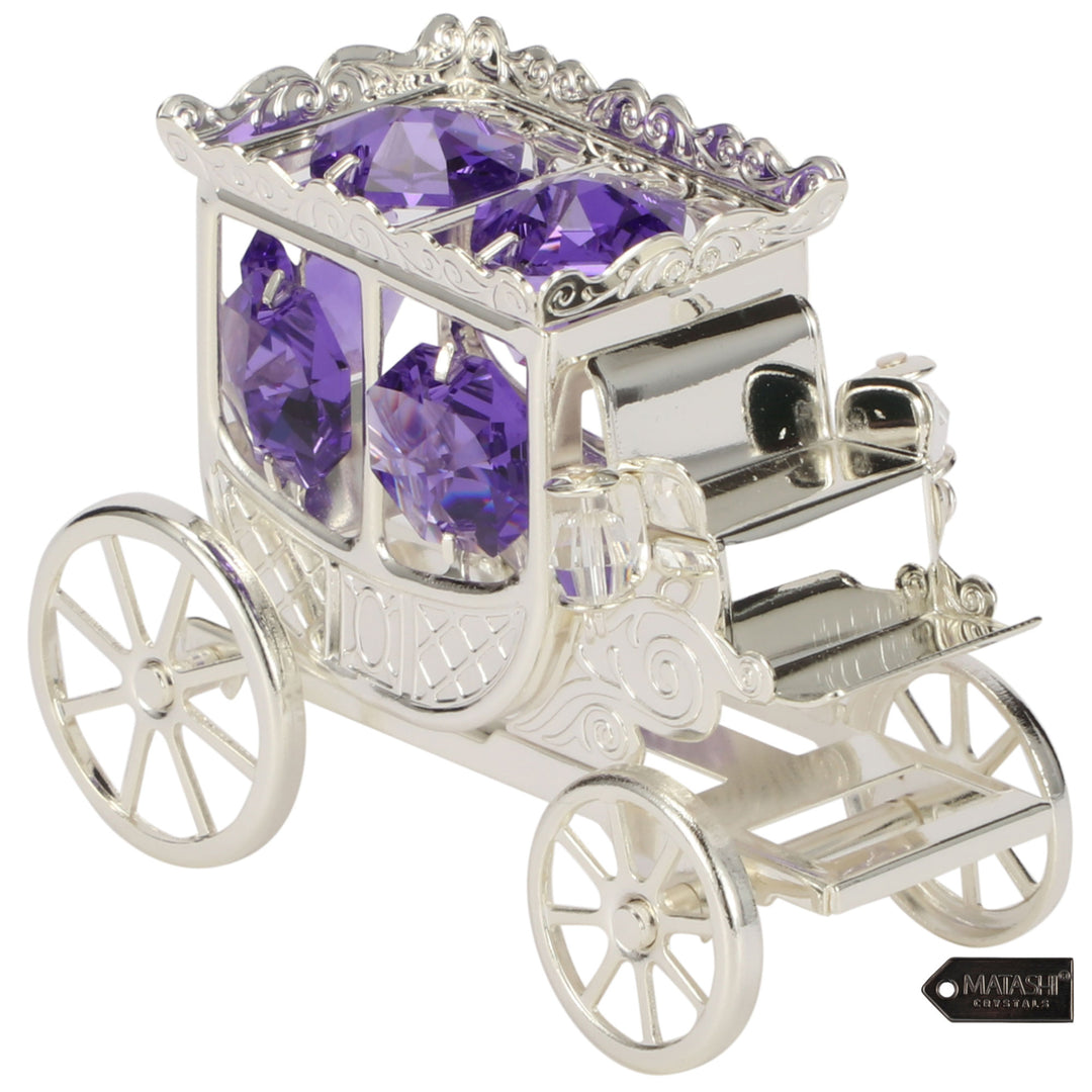 Silver Plated Princess Carriage Ornament with Purple and Clear-Cut Crystals by Matashi Image 3