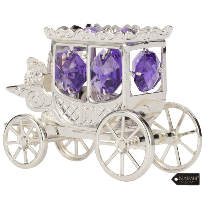 Silver Plated Princess Carriage Ornament with Purple and Clear-Cut Crystals by Matashi Image 4