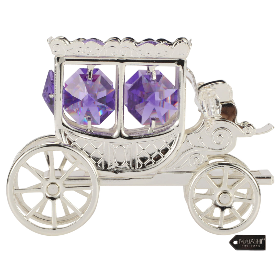 Silver Plated Princess Carriage Ornament with Purple and Clear-Cut Crystals by Matashi Image 5