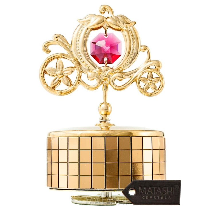 24k Gold Plated Princess Carriage Music Box You Are My Sunshine 24k Gold-Plated Table Top Ornament w/ Matashi Crystals Image 1