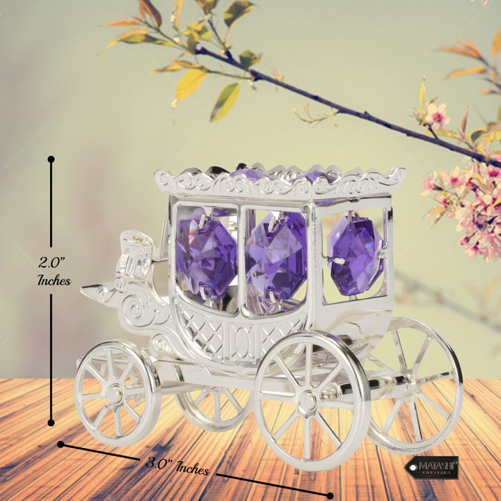 Silver Plated Princess Carriage Ornament with Purple and Clear-Cut Crystals by Matashi Image 6