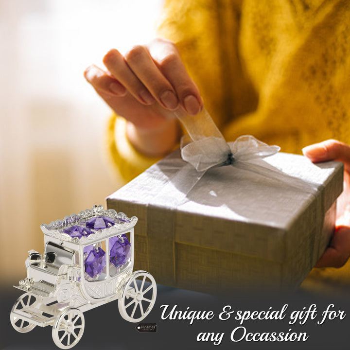 Silver Plated Princess Carriage Ornament with Purple and Clear-Cut Crystals by Matashi Image 7