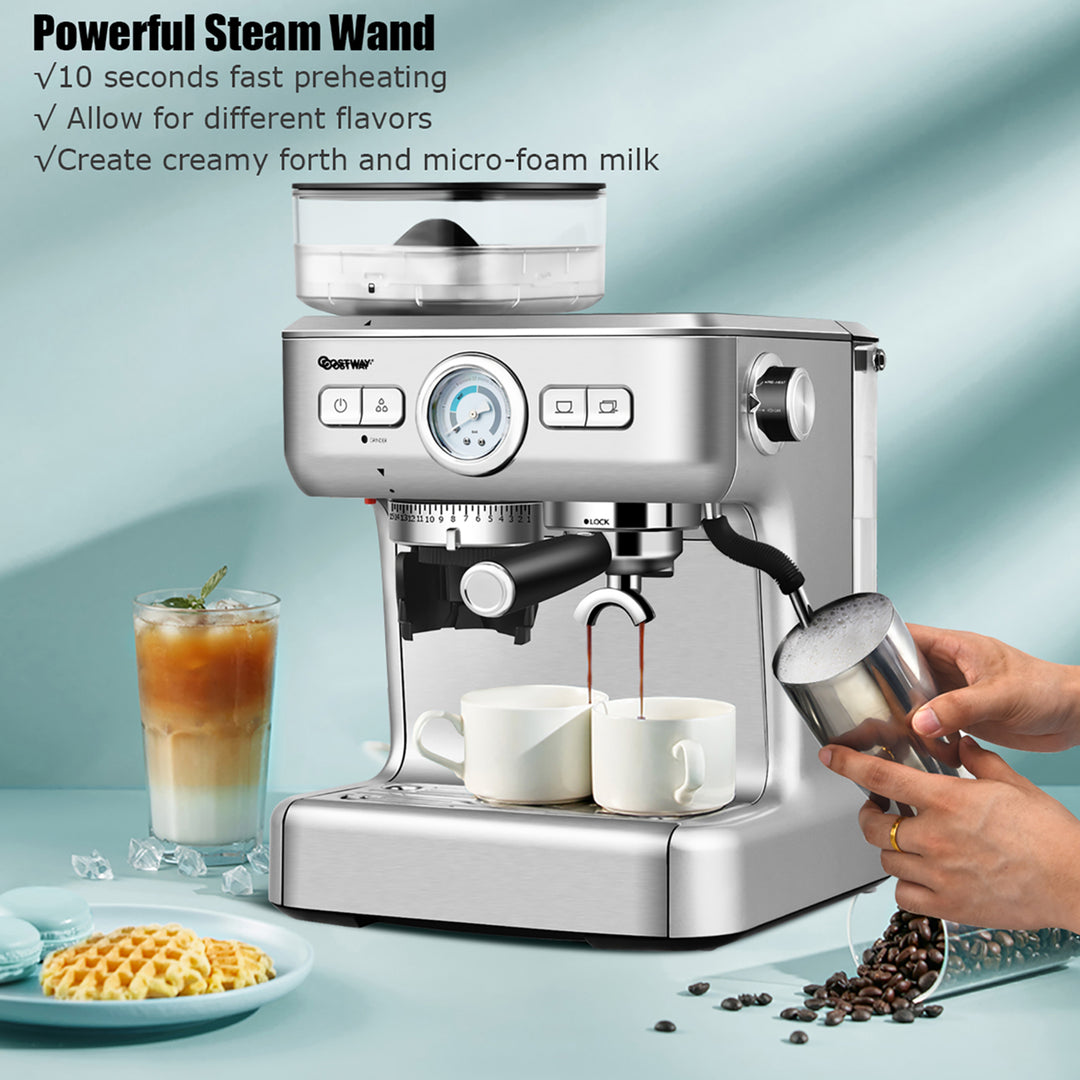 Espresso Cappucino Machine Coffee Maker Stainless Steel w/ Grinder and Steam Wand Image 5