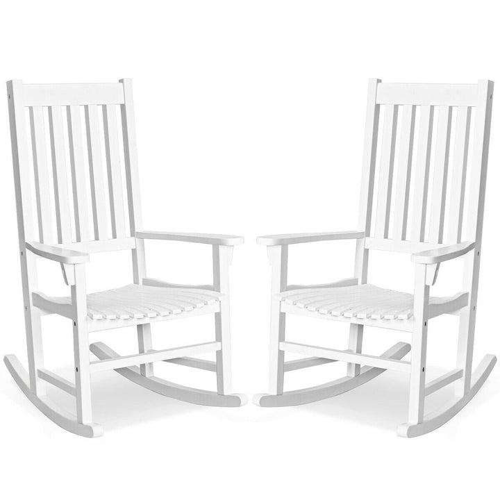 2PCS Wood Rocking Chair Porch Rocker High Back Garden Seat Indoor Outdoor Image 4